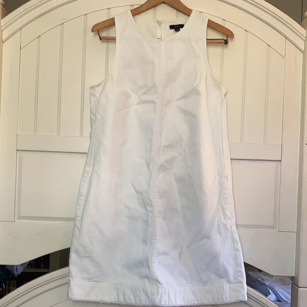 J Crew White Denim Shift Dress with Pockets